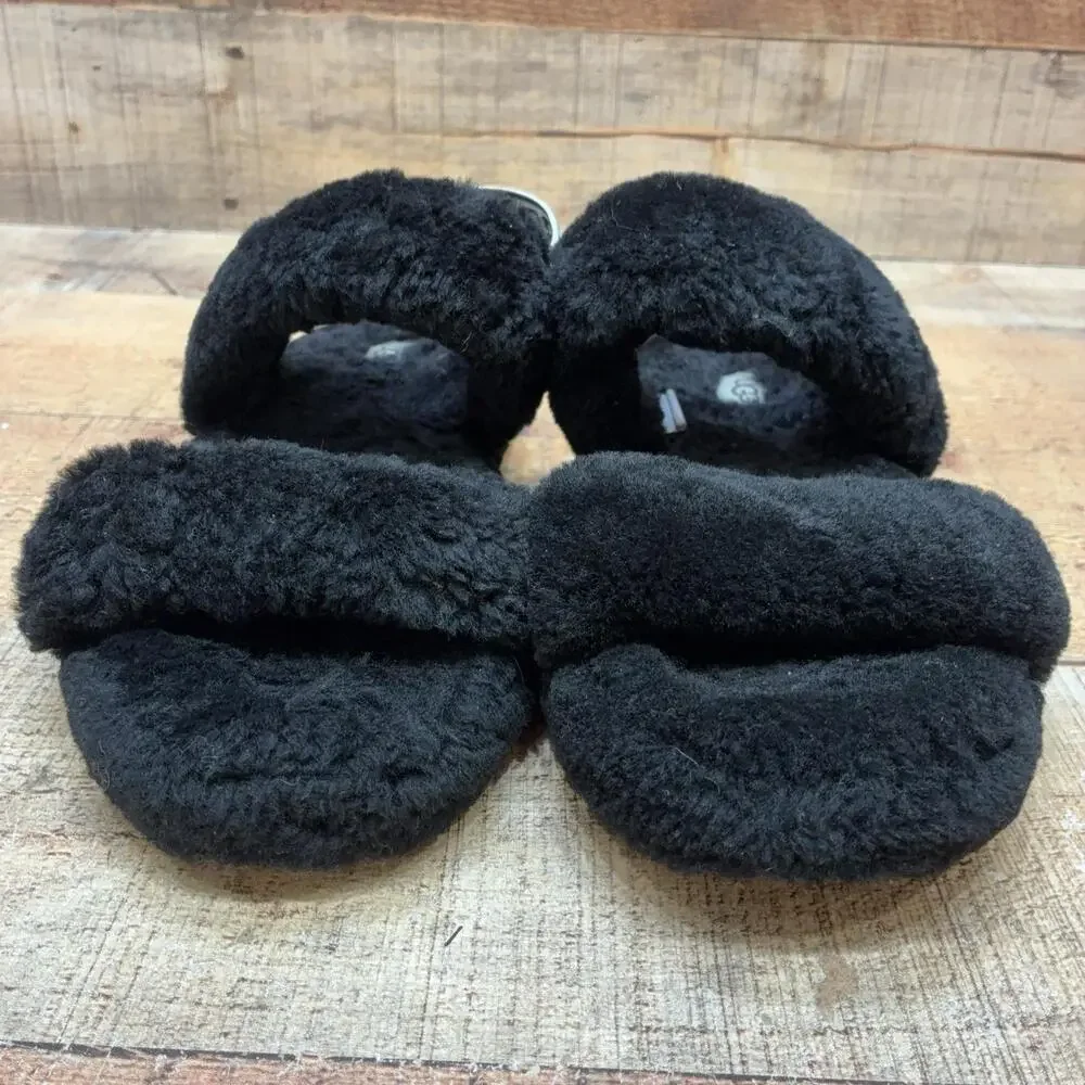 UGG 1115732K Slippers Youth Size 5 37 Black Shearling Fluff Yeah Slide Shoes